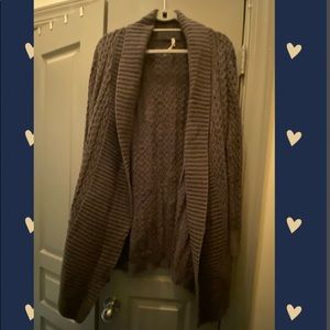 Cozy long cable-knit chunky grey sweater